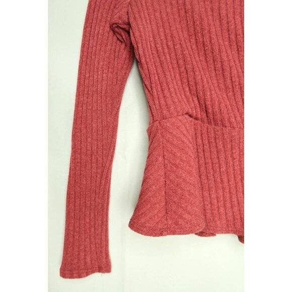 Sienna Sky Red Tunic Style Wrap Top Long Sleeves Ribbed Side Tie Womens XS EUC - Picture 4 of 11